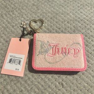 Juicy Couture Light Pink Embroidered Card Holder with Heart Key Charm